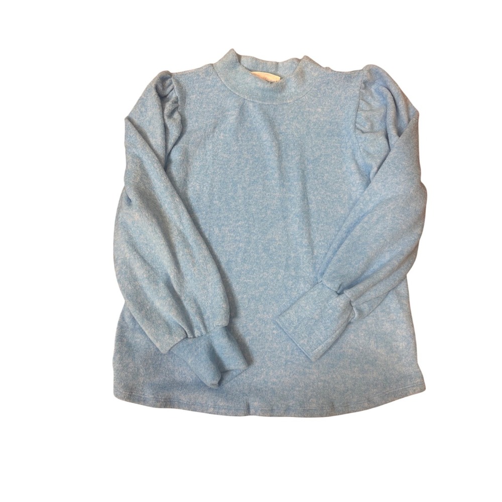 NEW Zenana Womens Small Deep Sky Blue Mock Neck Puff Sleeve Top HT-2274Y